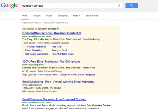 Constant Contact Google Result 2013