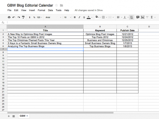 Business Blog Editorial Calendar