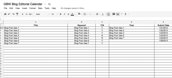 Business Blog Editorial Calendar for Clients